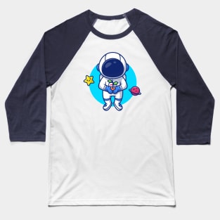 Astronaut Holding Plant In Space With Star And Planet Cartoon Baseball T-Shirt